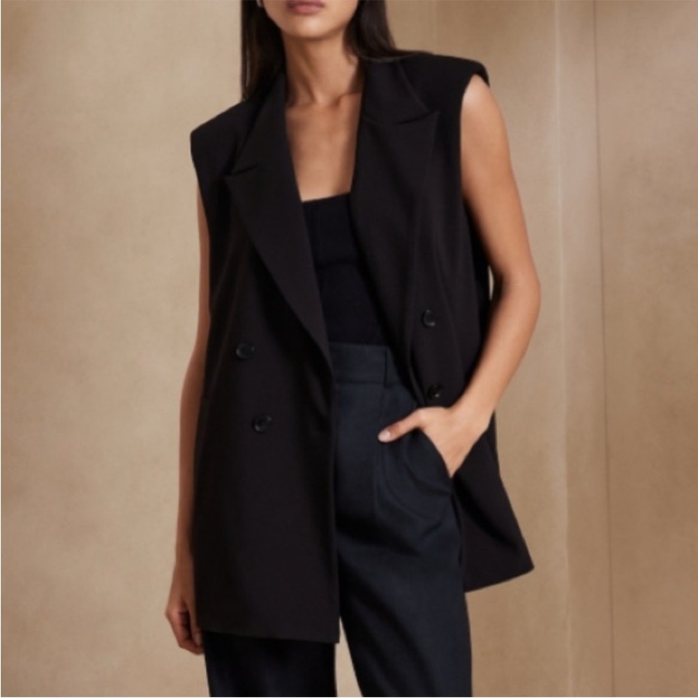 Banana Republic Black Sleeveless Double-Breasted Blazer Vest